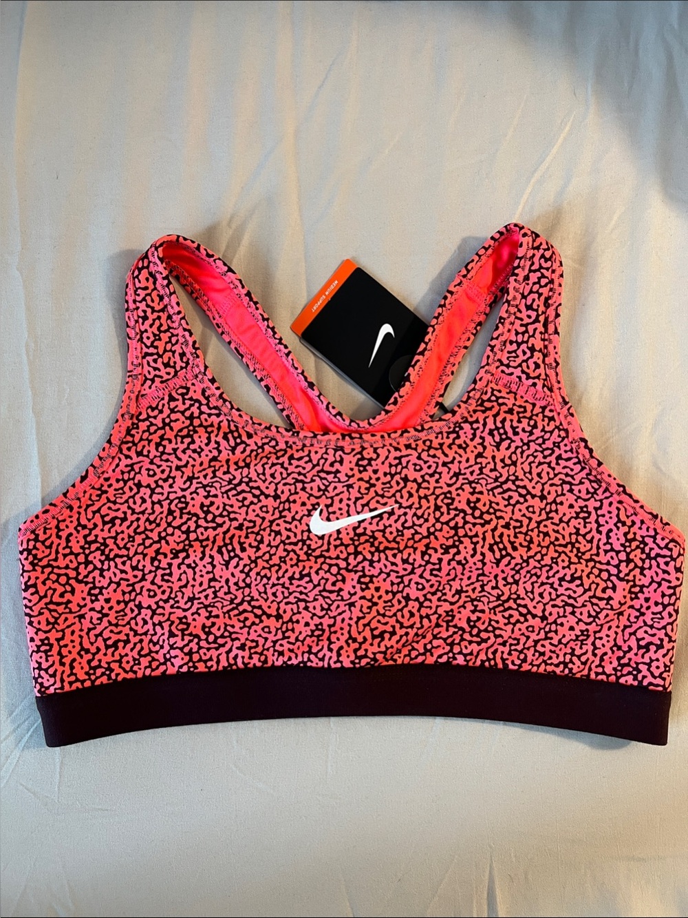 Nike Pink Patterned Medium-Support Sports Bra with Contrast Band